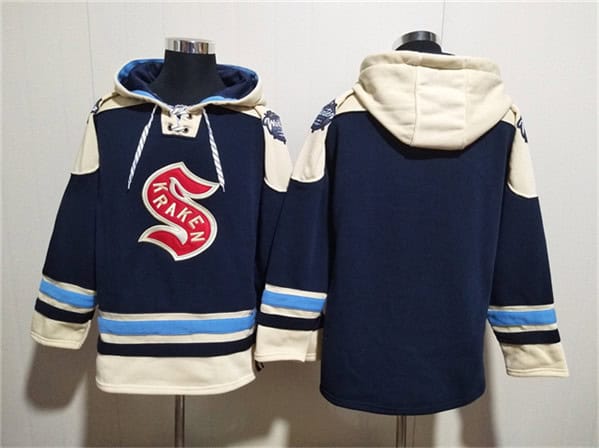 Seattle Kraken Blank Deep Sea Blue Lace-Up Pullover Hoodie