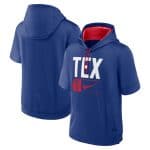 Texas Rangers Royal Tri Code Lockup Short Sleeve Pullover Hoodie