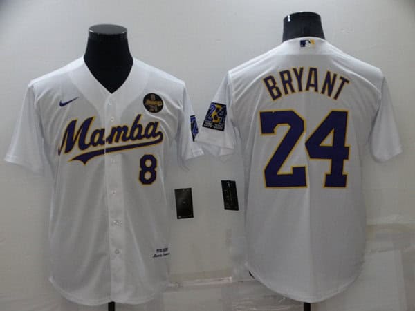 Los Angeles Dodgers Front #8 Back #24 Kobe Bryant 'Mamba' White Cool Base Stitched Jersey