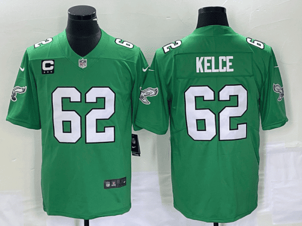 Philadelphia Eagles #62 Jason Kelce Green Vapor Limited With C Patch Stitched Jersey