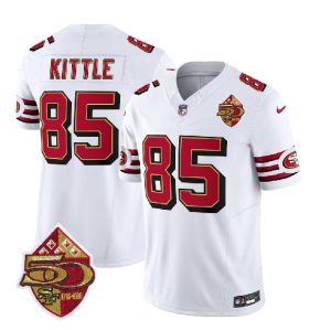 San Francisco 49ers #85 George Kittle White 2023 F.U.S.E. 50th Patch Throwback Stitched Jersey