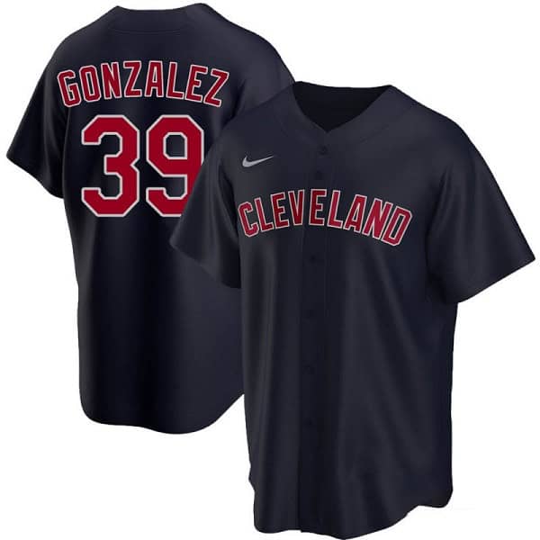 Cleveland Guardians #39 Oscar Gonz¨¢lez Navy Cool Base Stitched Jersey