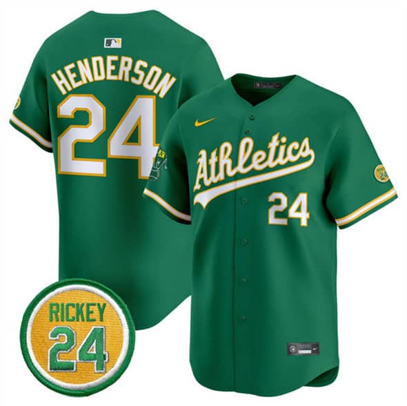 Oakland Athletics #24 Rickey Henderson Green 2024 Limited With Rickey Henderson Patch Stitched Jersey