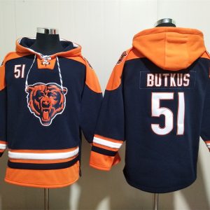 Chicago Bears #51 Dick Butkus Navy Ageless Must-Have Lace-Up Pullover Hoodie