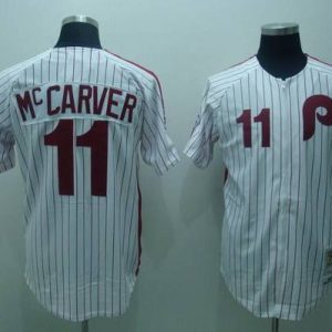 Mitchell And Ness Phillies #11 Tim McCarver Stitched White Red Strip Jersey