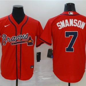 Atlanta Braves #7 Dansby Swanson Red Cool Base Stitched Jersey
