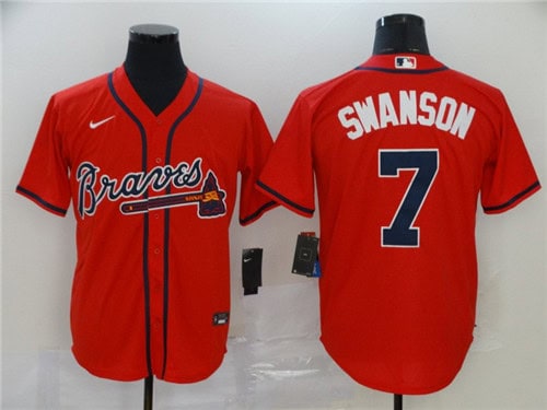 Atlanta Braves #7 Dansby Swanson Red Cool Base Stitched Jersey