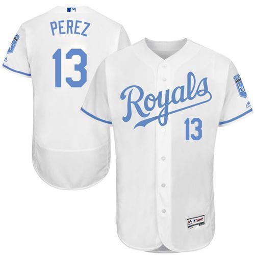 Royals #13 Salvador Perez White Flexbase Authentic Collection 2016 Father's Day Stitched Jersey