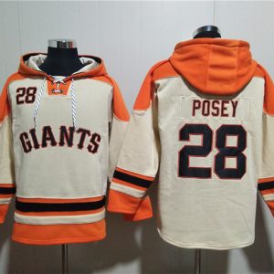 San Francisco Giants #28 Buster Posey Cream Ageless Must-Have Lace-Up Pullover Hoodie