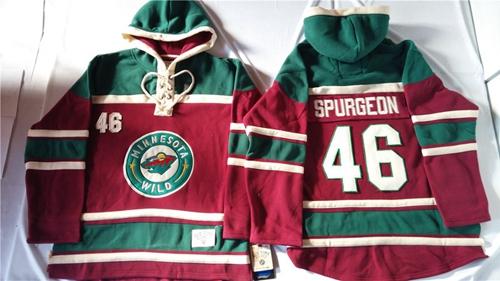 Wild #46 Jared Spurgeon Red Sawyer Hooded Sweatshirt Stitched Jersey