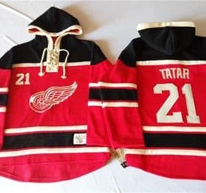 Red Wings #21 Tomas Tatar Red Sawyer Hooded Sweatshirt Stitched Jersey