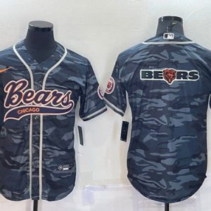 Chicago Bears Gray Camo Team Big Logo With Patch Cool Base Stitched Baseball Jersey