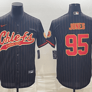 Kansas City Chiefs #95 Chris Jones Black With Patch Cool Base Stitched Baseball Jersey