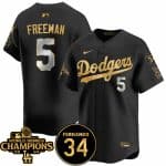 Los Angeles Dodgers #5 Freddie Freeman Black Gold 2024 World Series Champions Fernando Memorial Patch Vapor Premier Limited Stitched Jersey
