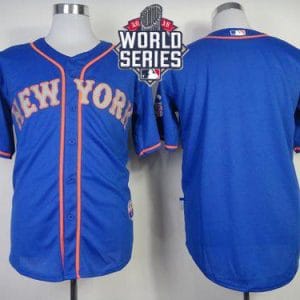 Mets Blank Blue Alternate Road Cool Base W 2015 World Series Patch Stitched Jersey
