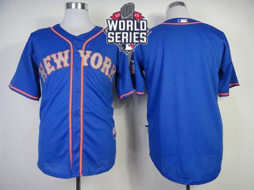 Mets Blank Blue Alternate Road Cool Base W 2015 World Series Patch Stitched Jersey
