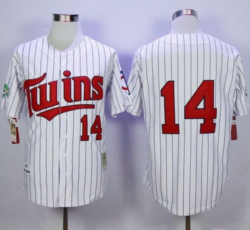 Mitchell And Ness 1991 Twins #14 Kent Hrbek White(Blue Strip) Throwback Stitched Jersey
