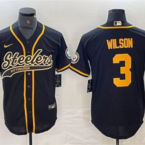Pittsburgh Steelers #3 Russell Wilson Black Gold With Patch Cool Base Stitched Jersey