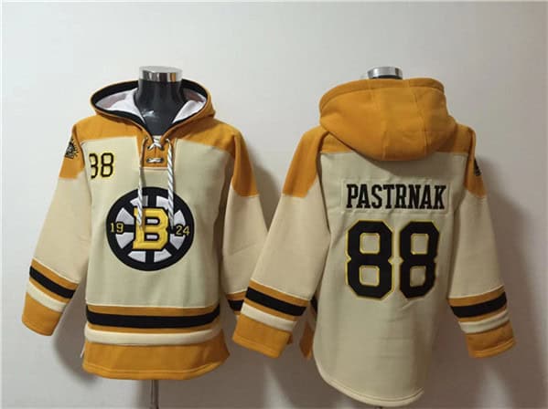 Boston Bruins #88 David Pastrnak Cream Ageless Must-Have Lace-Up Pullover Hoodie