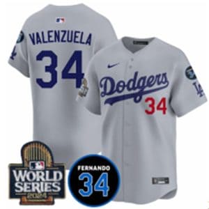 Los Angeles Dodgers #34 Toro Valenzuela Gray 2024 World Series With Fernando Memorial Patch Limited Stitched Jersey