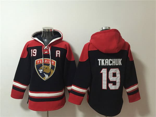 Florida Panthers #19 Matthew Tkachuk Black Red Lace-Up Pullover Hoodie