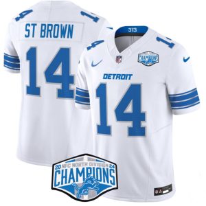 Detroit Lions #14 Amon-Ra St. Brown White 2024 NFC North Champions F.U.S.E. Vapor Limited Stitched Jersey
