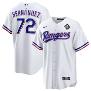 Texas Rangers #72 Jonathan Hern¨¢ndez White 2023 World Series Stitched Jersey