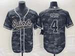 New Orleans Saints #4 Derek Carr Gray Camo With Patch Cool Base Stitched Jersey
