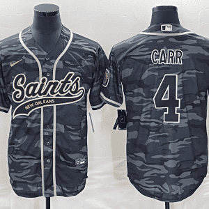 New Orleans Saints #4 Derek Carr Gray Camo With Patch Cool Base Stitched Jersey