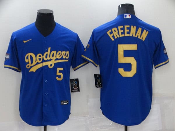 Los Angeles Dodgers #5 Freddie Freeman Royal Gold Cool Base Stitched Baseball Jersey