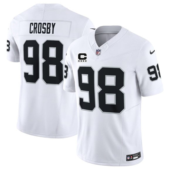 Las Vegas Raiders #98 Maxx Crosby White 2025 F.U.S.E. With 4-Star C Patch Vapor Limited Stitched Jersey