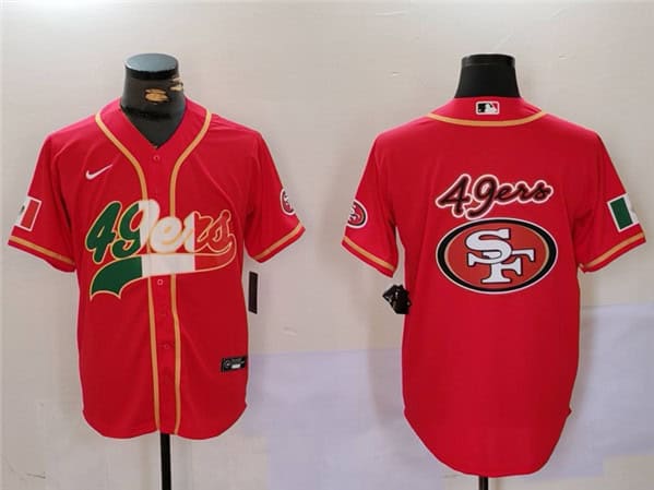 San Francisco 49ers Team Big Logo Red Mexico With Patch Stitched Jersey