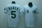 Mitchell And Ness Reds #5 Johnny Bench Stitched White Green Patch Throwback Jersey