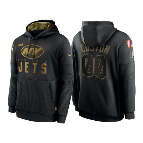 New York Jets Customized 2020 Black Salute To Service Sideline Performance Pullover NFL Hoodie