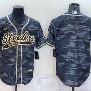 Pittsburgh Steelers Blank Gray Camo With Patch Cool Base Stitched Baseball Jersey