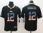 Packers #12 Aaron Rodgers 2018 Black USA Flag Color Rush Limited Fashion Stitched Jersey
