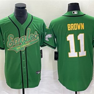 Philadelphia Eagles #11 A. J. Brown Green Gold Cool Base Stitched Jersey