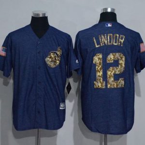 Indians #12 Francisco Lindor Denim Blue Salute To Service Stitched Jersey