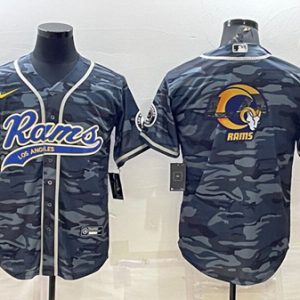 Los Angeles Rams Gray Camo Team Big Logo With Patch Cool Base Stitched Baseball Jersey