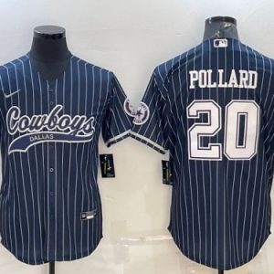 Dallas Cowboys #20 Tony Pollard Navy With Patch Cool Base Stitched Jersey