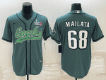 Philadelphia Eagles #68 Jordan Mailata Green With Super Bowl LVII Patch Cool Base Stitched Baseball Jersey