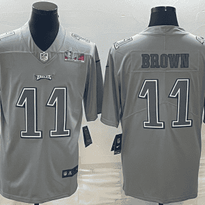 Philadelphia Eagles #11 A.J. Brown Gray Super Bowl LVII Patch Atmosphere Fashion Stitched Jersey