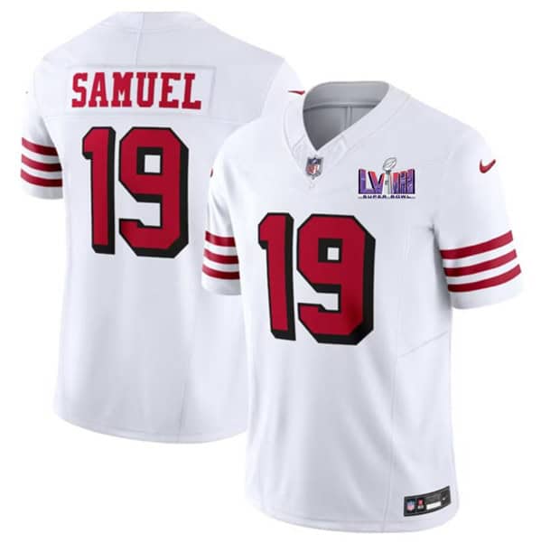 San Francisco 49ers #19 Deebo Samuel New White 2024 F.U.S.E. Super Bowl LVIII Patch Vapor Untouchable Limited Stitched Jersey