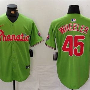 Philadelphia Phillies #45 Zack Wheeler Green With Patch Stitched Jersey