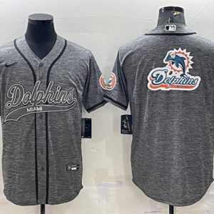 Miami Dolphins Gray Team Big Logo With Patch Cool Base Stitched Jersey