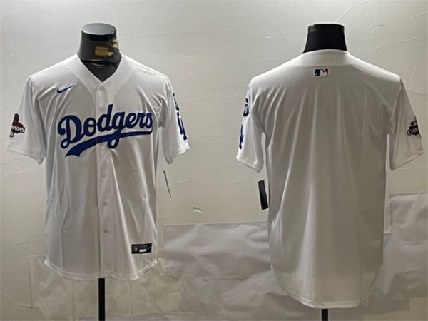 Los Angeles Dodgers Blank White 2024 World Series Champions With Fernando Memorial Patch Home Limited Stitched Jersey