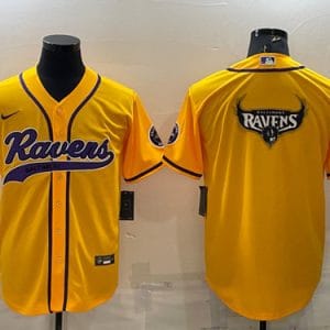 Baltimore Ravens Yellow Team Big Logo With Patch Cool Base Stitched Baseball Jersey