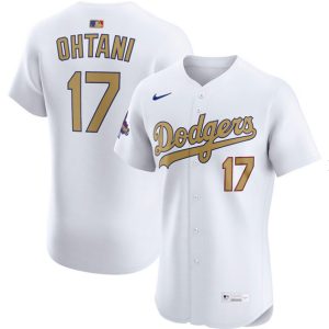 Los Angeles Dodgers #17 Shohei Ohtani White 2025 Gold Collection Elite Stitched Jersey