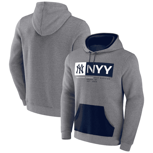 New York Yankees Heathered Gray Iconic Steppin Up Fleece Pullover Hoodie
