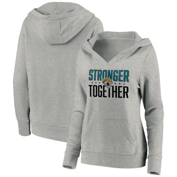 Jacksonville Jaguars Heather Gray Stronger Together Crossover Neck Pullover Hoodie(Run Small)